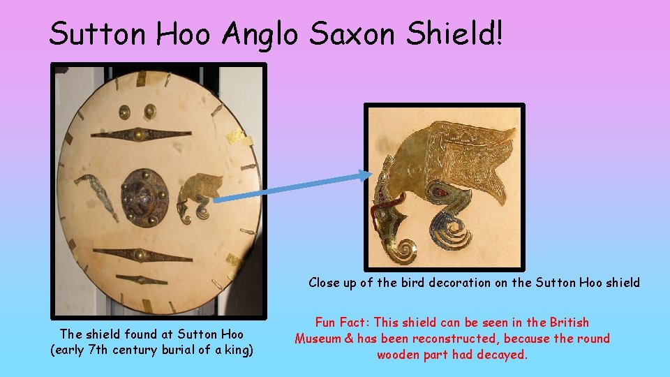 Sutton Hoo Anglo Saxon Shield! Close up of the bird decoration on the Sutton