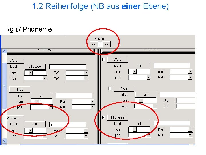 1. 2 Reihenfolge (NB aus einer Ebene) /g i: / Phoneme 