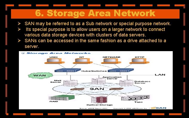 6. Storage Area Network Ø SAN may be referred to as a Sub network