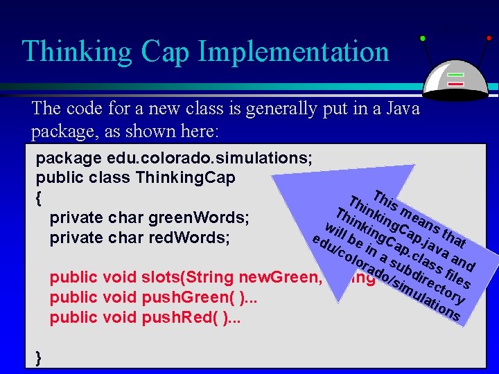 Thinking Cap Implementation The code for a new class is generally put in a