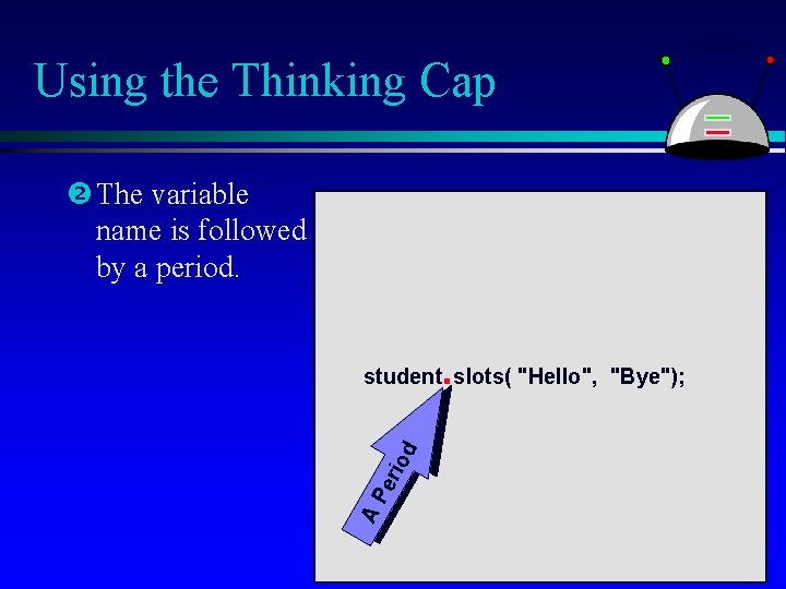 Using the Thinking Cap The variable name is followed by a period. . AP