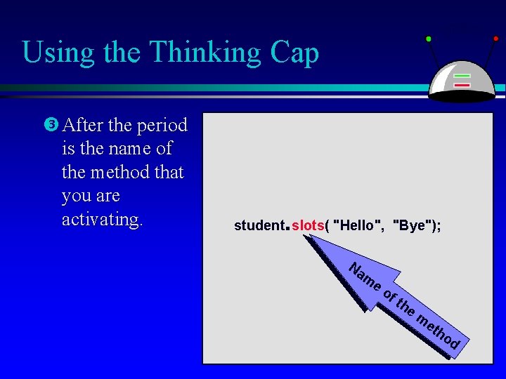 Using the Thinking Cap After the period is the name of the method that