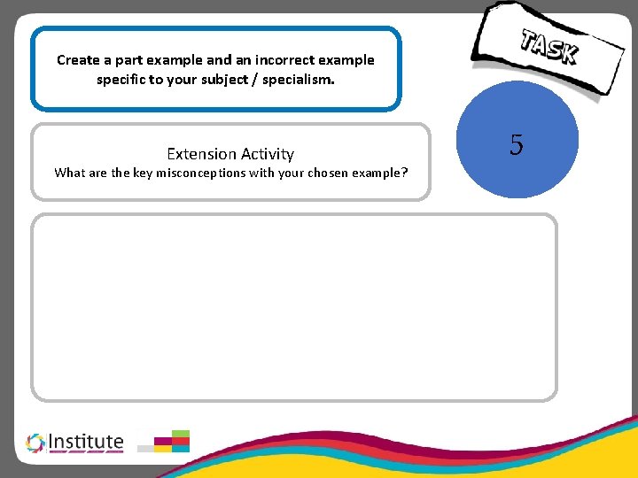 Create a part example and an incorrect example specific to your subject / specialism.