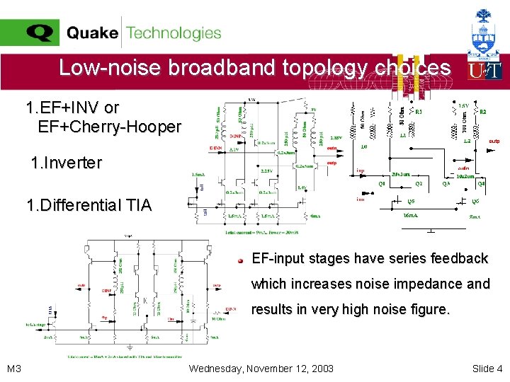Low-noise broadband topology choices 1. EF+INV or EF+Cherry-Hooper 1. Inverter 1. Differential TIA EF-input
