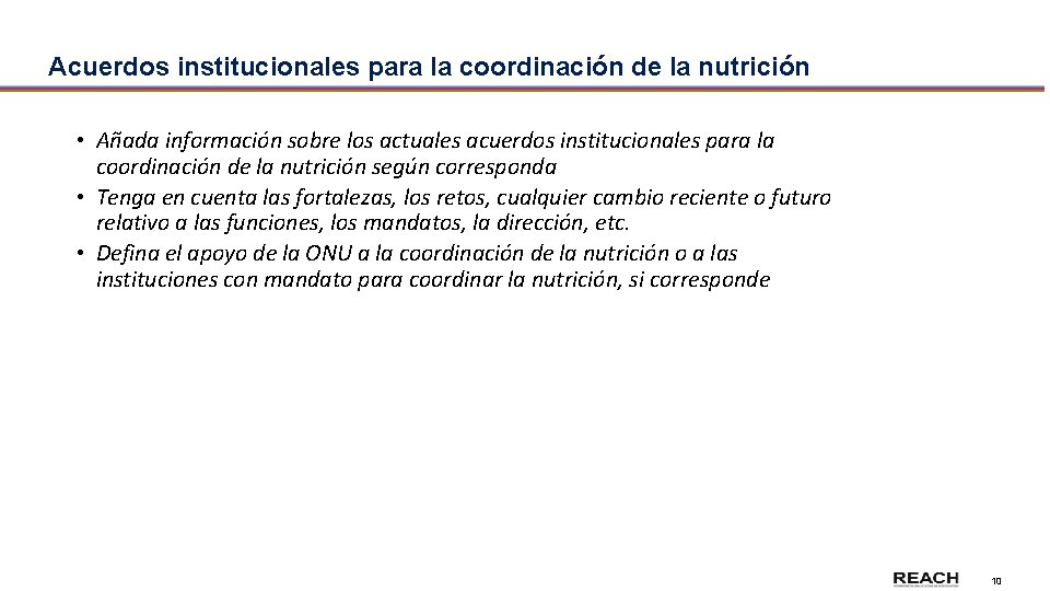 Acuerdos institucionales para la coordinación de la nutrición • Añada información sobre los actuales