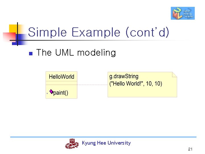 Simple Example (cont’d) n The UML modeling Kyung Hee University 21 