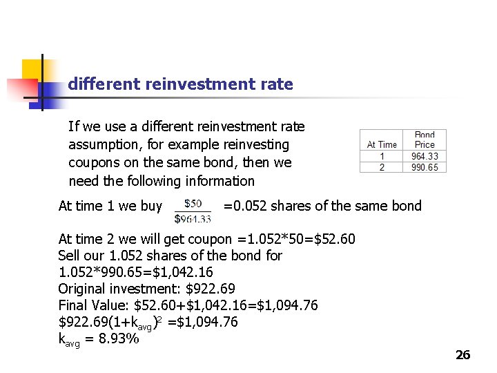 different reinvestment rate If we use a different reinvestment rate assumption, for example reinvesting
