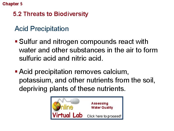 Chapter 5 Biodiversity and Conservation 5. 2 Threats to Biodiversity Acid Precipitation § Sulfur