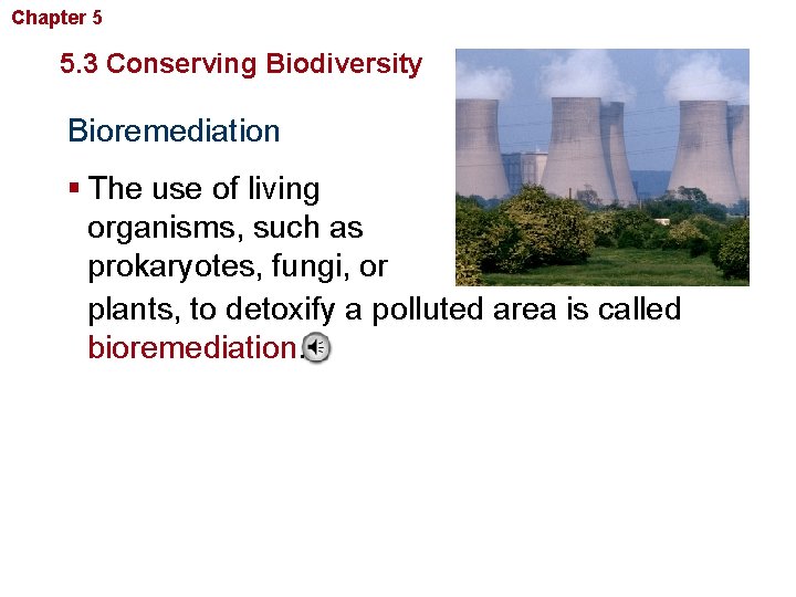 Chapter 5 Biodiversity and Conservation 5. 3 Conserving Biodiversity Bioremediation § The use of