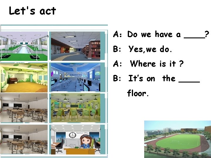 Let's act A：Do we have a ____? B: Yes, we do. A: Where is