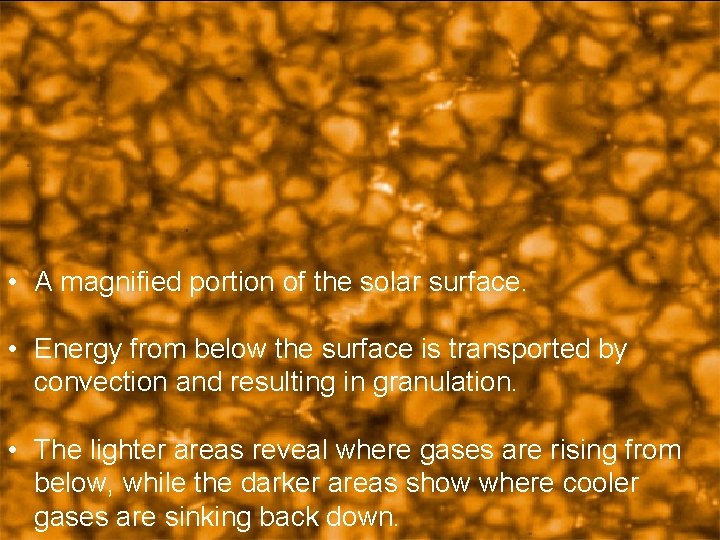  • A magnified portion of the solar surface. • Energy from below the