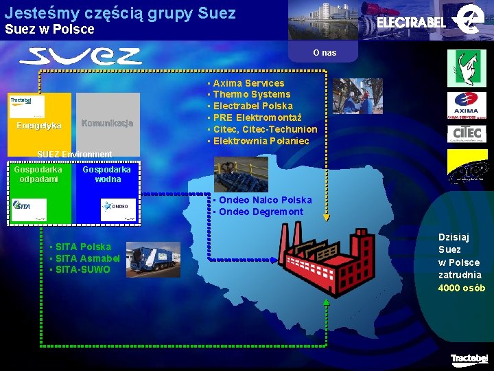 Jesteśmy częścią grupy Suez w Polsce O nas Energetyka Komunikacja • Axima Services •