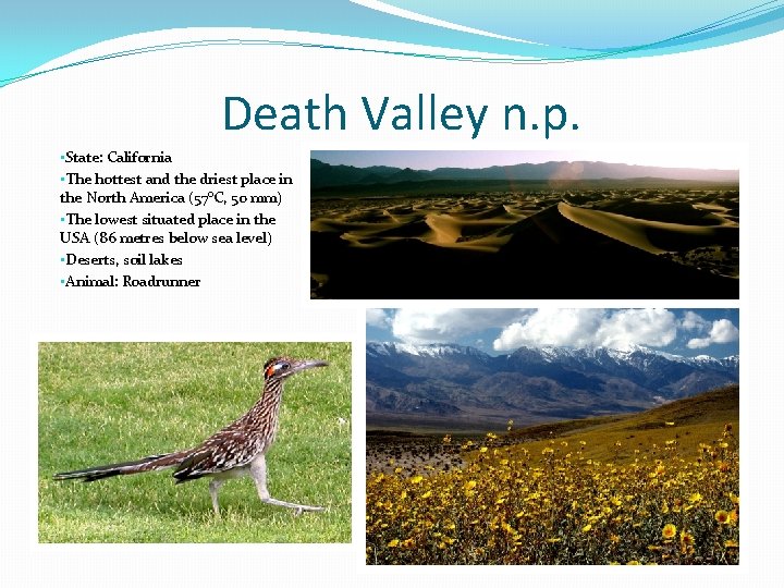 Death Valley n. p. • State: California • The hottest and the driest place