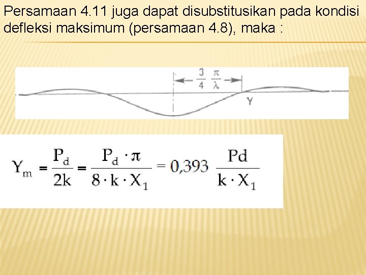 Persamaan 4. 11 juga dapat disubstitusikan pada kondisi defleksi maksimum (persamaan 4. 8), maka