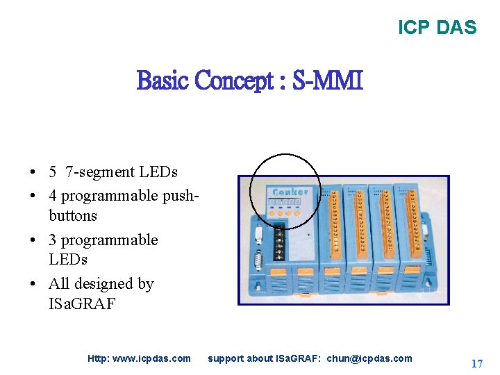ICP DAS Basic Concept : S-MMI • 5 7 -segment LEDs • 4 programmable ICP DAS Basic Concept : S-MMI • 5 7 -segment LEDs • 4 programmable