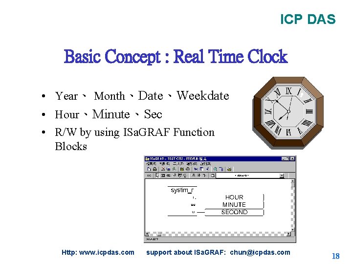 ICP DAS Basic Concept : Real Time Clock • Year、 Month、Date、Weekdate • Hour、Minute、Sec • ICP DAS Basic Concept : Real Time Clock • Year、 Month、Date、Weekdate • Hour、Minute、Sec •