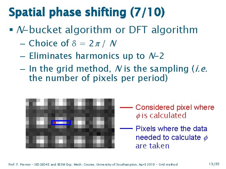 Spatial phase shifting (7/10) § N-bucket algorithm or DFT algorithm – Choice of d