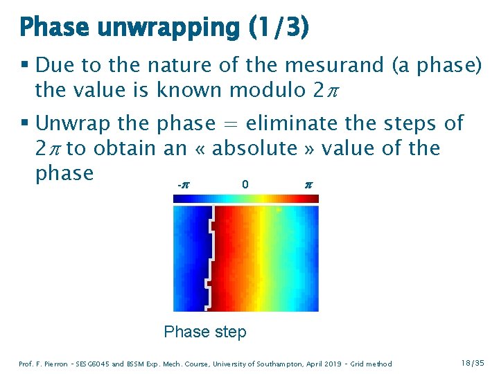 Phase unwrapping (1/3) § Due to the nature of the mesurand (a phase) the