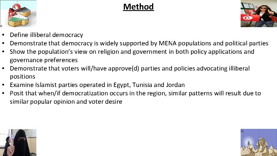 Method • Define illiberal democracy • Demonstrate that democracy is widely supported by MENA