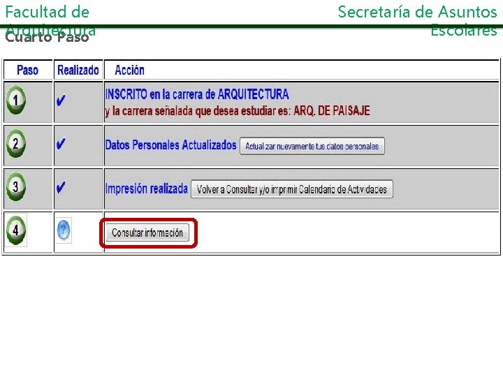 Facultad de Arquitectura Cuarto Paso Secretaría de Asuntos Escolares 