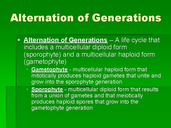 Alternation of Generations § Alternation of Generations – A life cycle that includes a