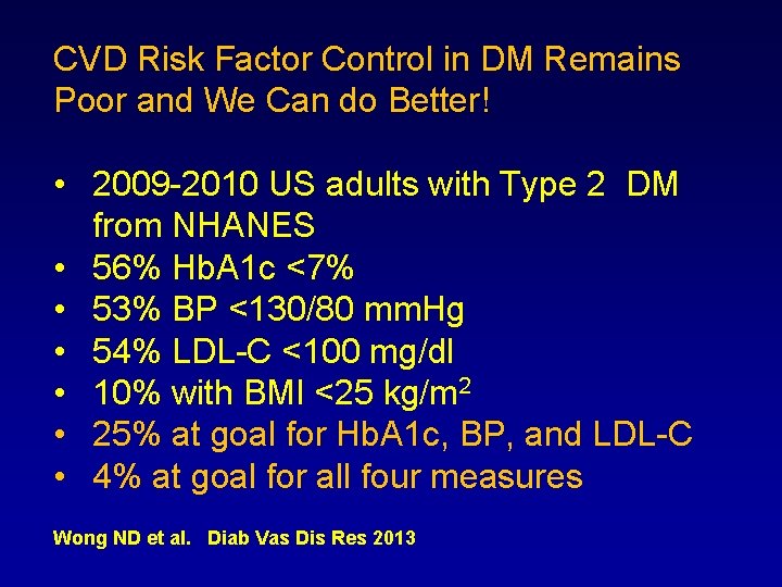 CVD Risk Factor Control in DM Remains Poor and We Can do Better! •