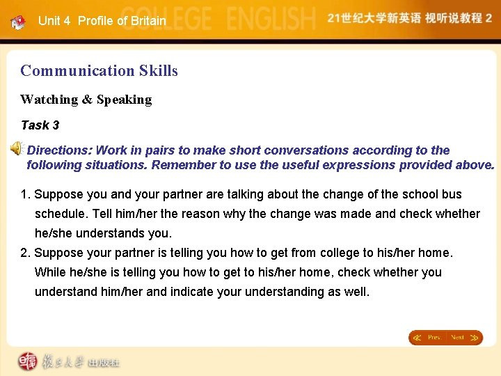 Unit 4 Profile of Britain Communication Skills Watching & Speaking Task 3 Directions: Work