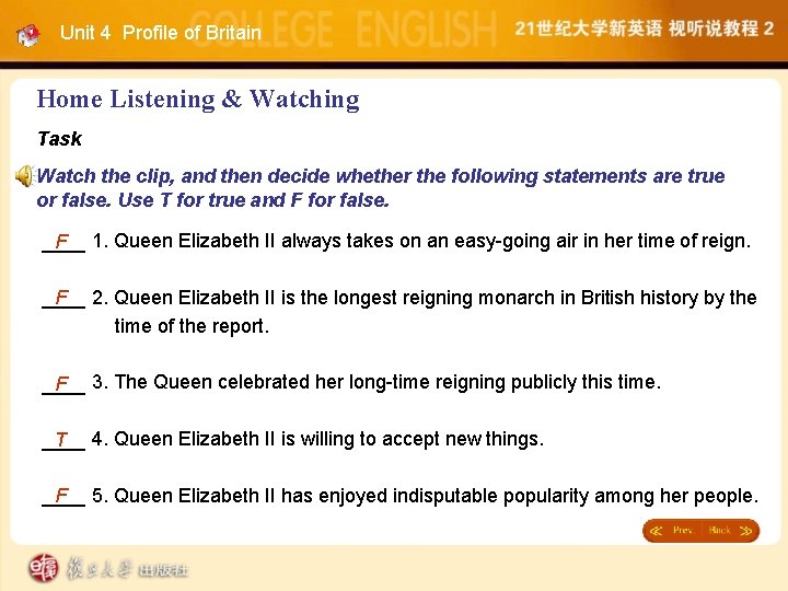 Unit 4 Profile of Britain Home Listening & Watching Task Watch the clip, and