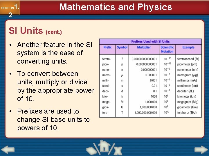 1. SECTION 2 Mathematics and Physics SI Units (cont. ) • Another feature in