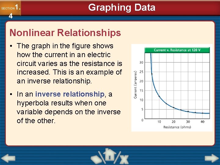 1. SECTION 4 Graphing Data Nonlinear Relationships • The graph in the figure shows