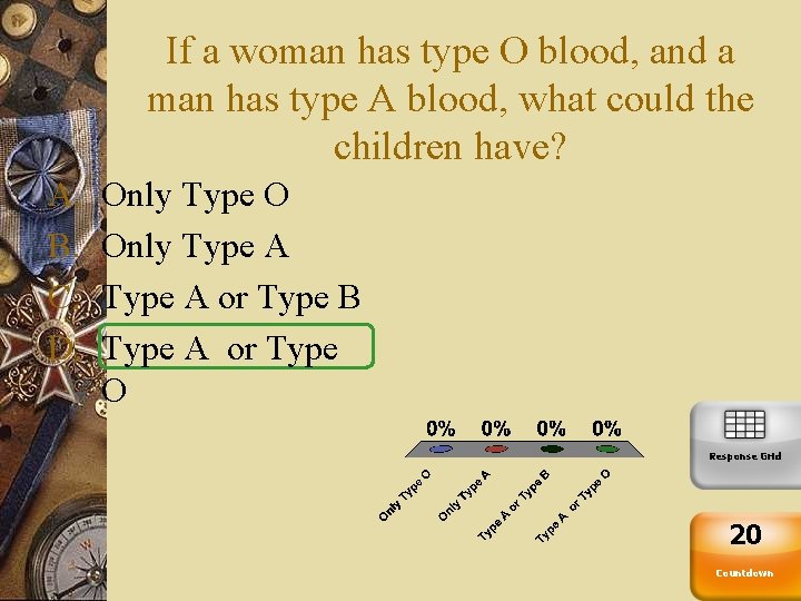 If a woman has type O blood, and a man has type A blood,