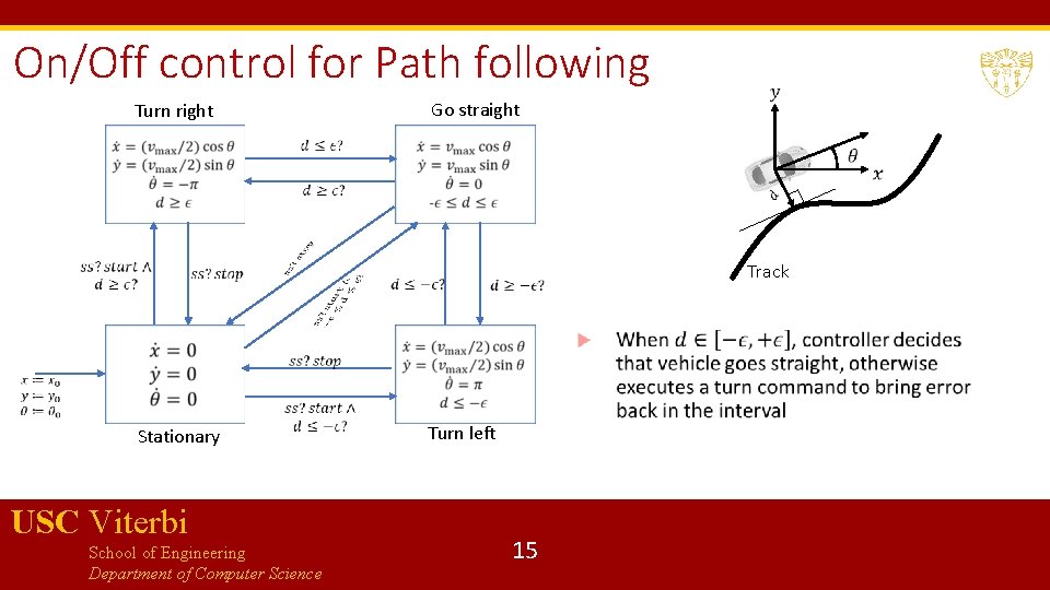 On/Off control for Path following Turn right Go straight Track Stationary USC Viterbi School
