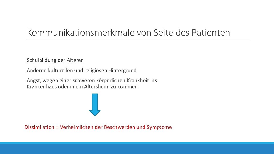 Kommunikationsmerkmale von Seite des Patienten Schulbildung der Älteren Anderen kulturellen und religiösen Hintergrund Angst,