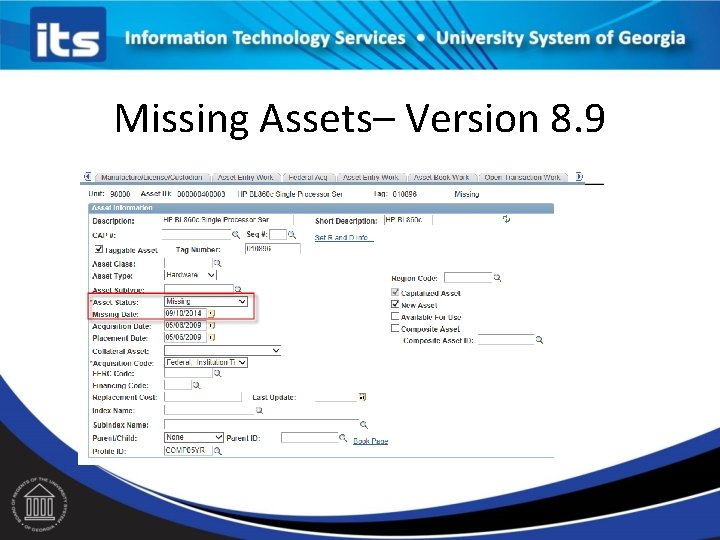Missing Assets– Version 8. 9 