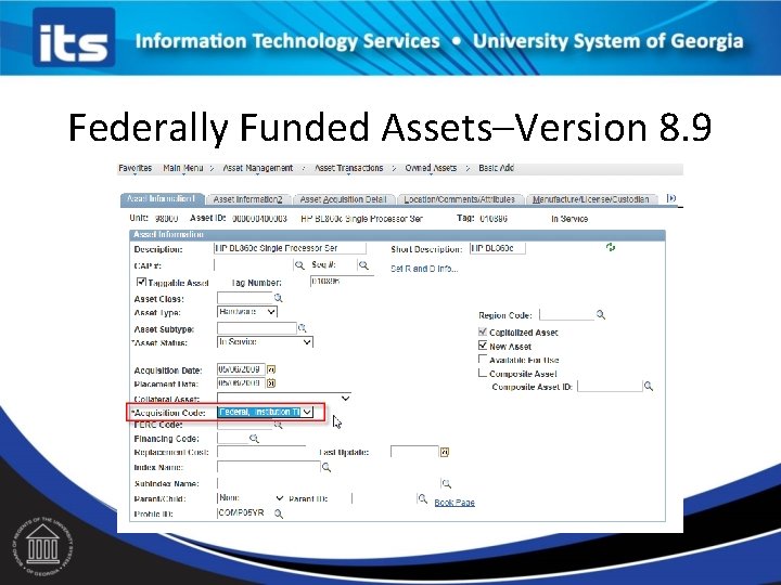 Federally Funded Assets–Version 8. 9 