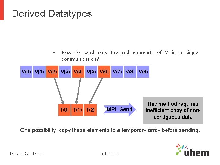 Derived Datatypes • How to send only the red elements of V in a Derived Datatypes • How to send only the red elements of V in a