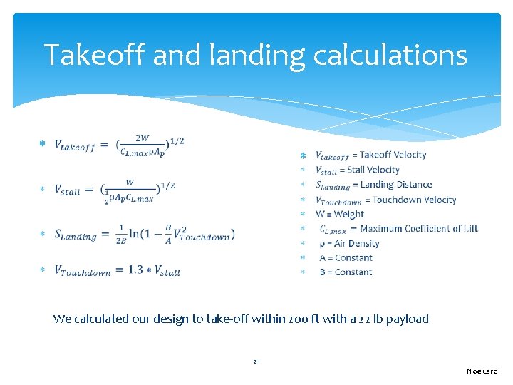 Takeoff and landing calculations We calculated our design to take-off within 200 ft with