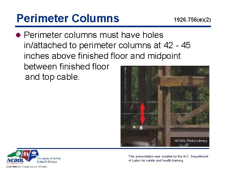 Perimeter Columns 1926. 756(e)(2) l Perimeter columns must have holes in/attached to perimeter columns