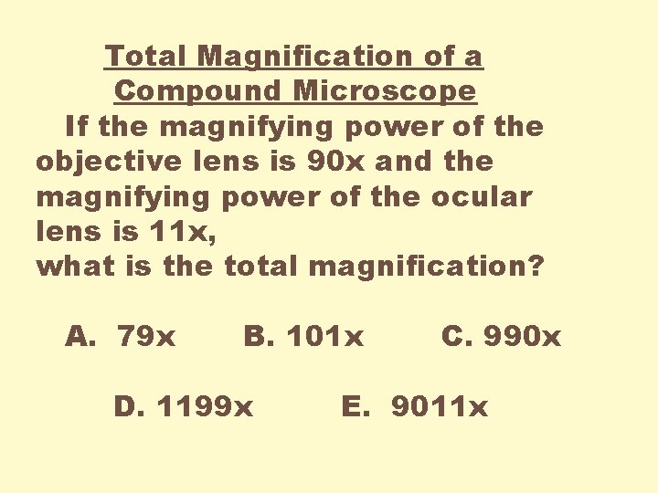 Total Magnification of a Compound Microscope If the magnifying power of the objective lens