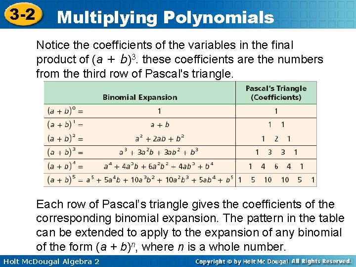 3 -2 Multiplying Polynomials Notice the coefficients of the variables in the final product