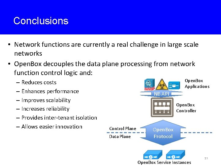 Conclusions • Network functions are currently a real challenge in large scale networks •