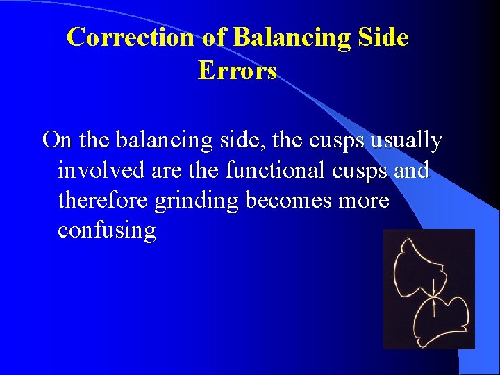 Correction of Balancing Side Errors On the balancing side, the cusps usually involved are