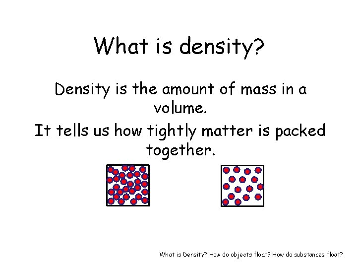What is density? Density is the amount of mass in a volume. It tells