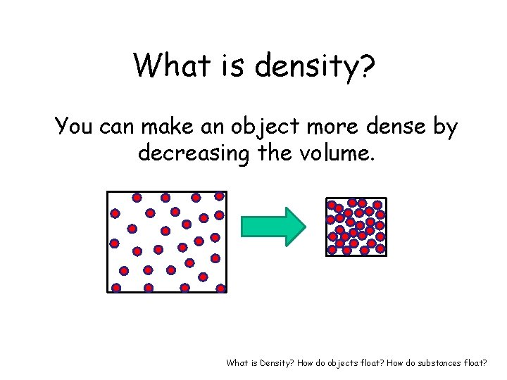 What is density? You can make an object more dense by decreasing the volume.