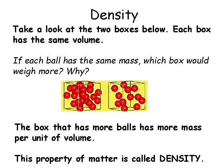 Density Take a look at the two boxes below. Each box has the same
