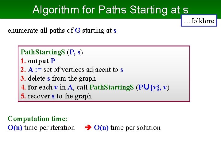 Algorithm for Paths Starting at s …folklore enumerate all paths of G starting at