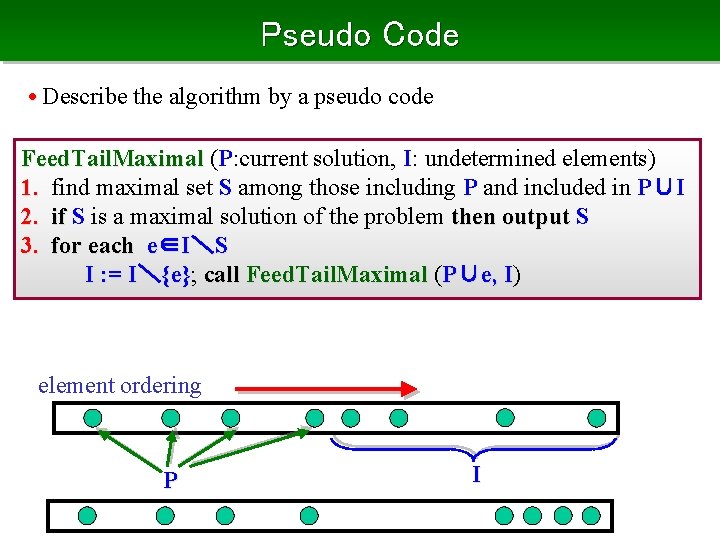 Pseudo Code • Describe the algorithm by a pseudo code Feed. Tail. Maximal (P: