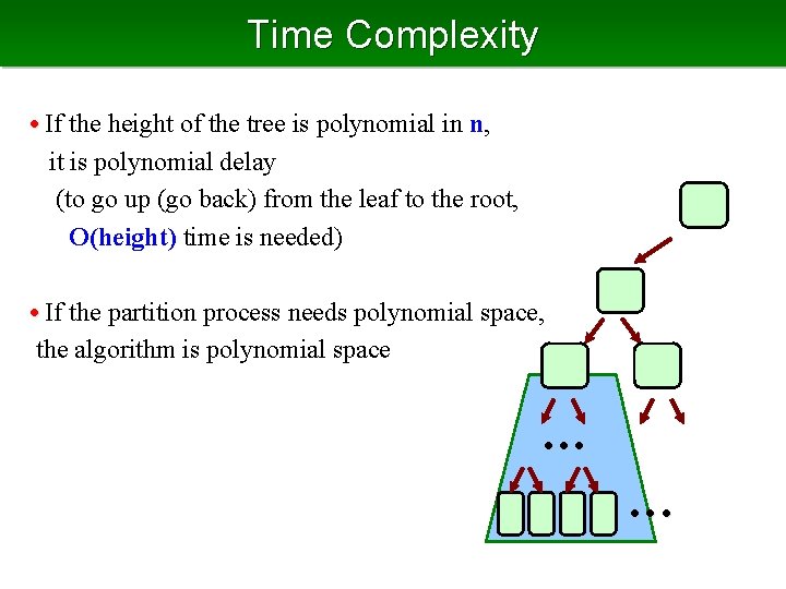 Time Complexity • If the height of the tree is polynomial in n, it