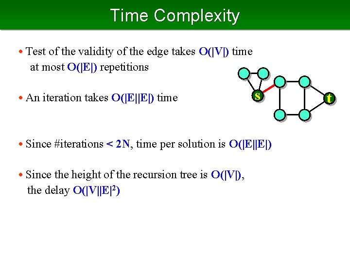 Time Complexity • Test of the validity of the edge takes O(|V|) time at