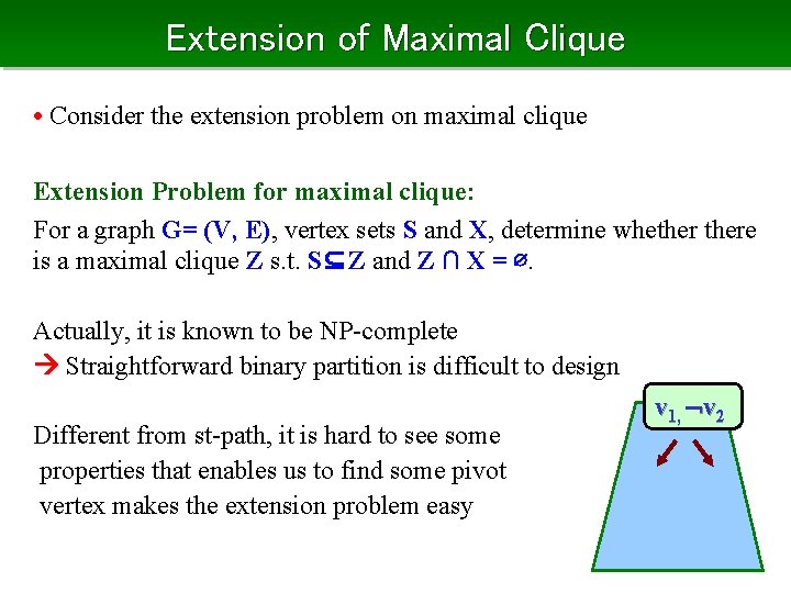 Extension of Maximal Clique • Consider the extension problem on maximal clique Extension Problem